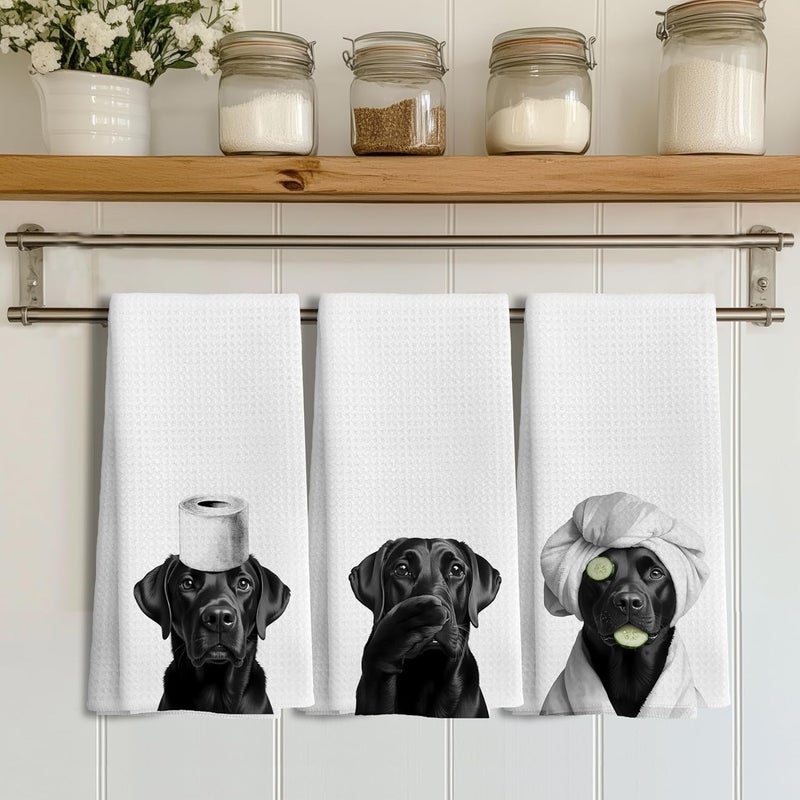 LUKIPOM Funny Black Labrador Retriever Hand Towels for Bathroom Decor, Black Lab Gifts,Dog Mom Gifts, Dog Bathroom Decor, Funny Kitchen Towels, 16x24 Inches - Image 3